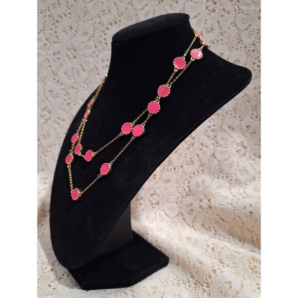 EUC Kate Spade Gold-Tone Pink Station Necklace - Picture 2 of 5